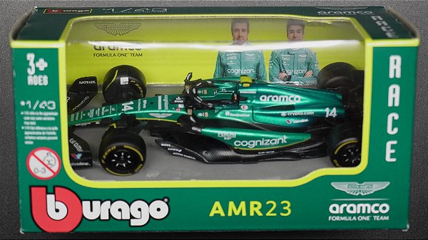 Aston Martin Aramco Cognizant Team AMR23 (2023) - 18-38090 | #14 Fernando Alonso | Sem Capacete | 1:43 | Formula 1 | Bburago