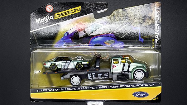 International Durastar Flatbed e 1988 Ford Mustang LX - 15055 | 1:64 | Design Elite Transport | Maisto