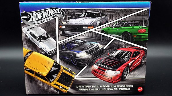 82 Toyota Supra, '91 Mazda MX-5 Miata, Nissan Skyline HT 2000GT-X, Honda Civic Si, Custom '01 Acura Integra GSR e '71 Datsun 510 | Japanese Car Culture (JBY77) | Themed Multipacks 2025 | Silver Series