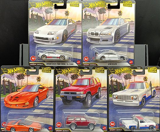 Set Completo Boulevard Nº 141 a 145 (Nissan 300ZX Twin Turbo + BMW M3 GTR + 2002 Pontiac Firebird + 1993 Toyota 4Runner + 1978 Dodge Li'l Red Express Truck) | Mix 1 - 2026 | Boulevard | Premium