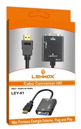 CONVERSOR HDMI MACHO X VGA FÊMEA C/ ÁUDIO LEHMOX LEY-01