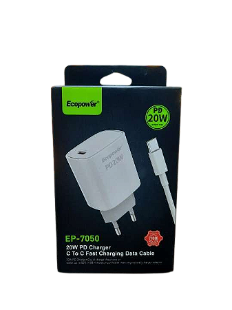 CARREGADOR CELULAR ECOPOWER EP-7050 20W TIPO C / TIPO C COMPLETO