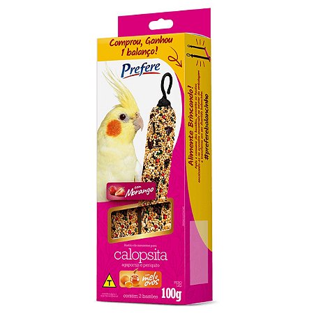 Bastão de Sementes Com Morango Para Calopsitas Agapornis e Periquitos 100g Prefere