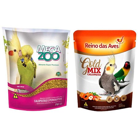 Extrusada Pm13 Megazoo + Calopsita Gold Mix de Sementes Reino das Aves