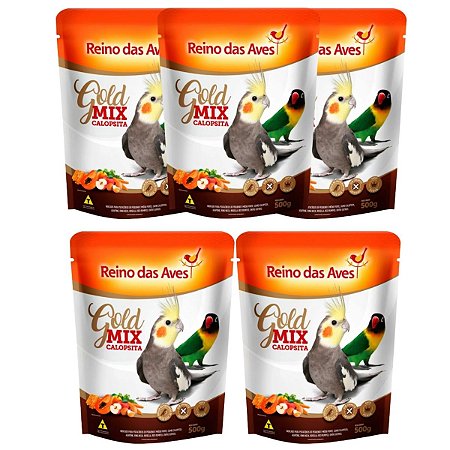 5 Calopsita Gold Mix de Sementes 500g Reino das Aves