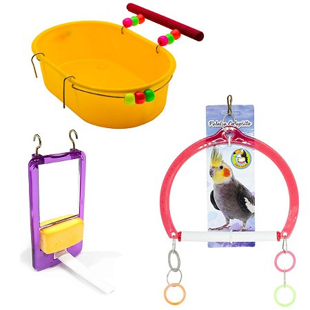 Kit com 3 Brinquedos Para Calopsitas Agapornis e Periquitos