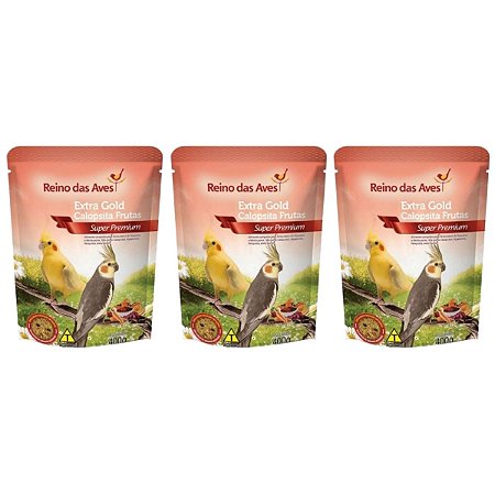 3 Extra Gold Calopsita Frutas 400g Reino das Aves