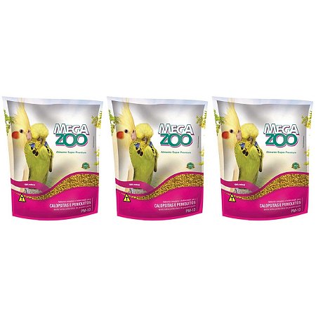 3 Extrusadas Pm13 Megazoo Para Calopsita Periquito e Agapornis 300g