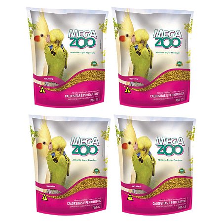 4 Extrusadas Pm13 Megazoo Para Calopsita Periquito e Agapornis 300g