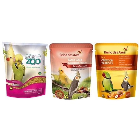 Extrusada Pm13 Megazoo + Extra Gold Frutas + Farinhada RA Parrots Reino das Aves