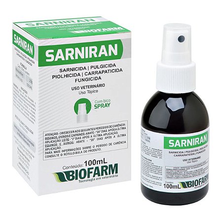 Sarnicida Para Cães e Gatos Sarniran Spray Biofarm 100ml