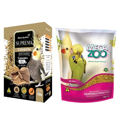 Extrusada Pm13 Megazoo + Mix Suprema Selecta Grãos Reino Das Aves Para Calopsita Agapornis Periquito