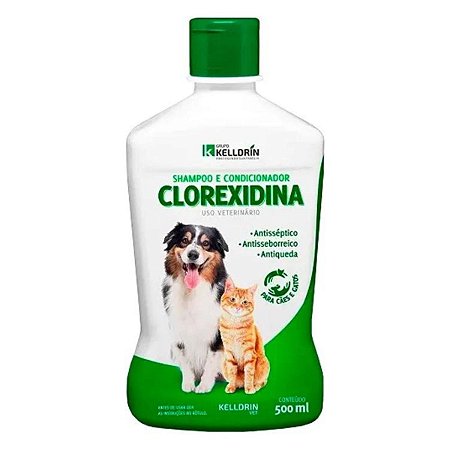 Shampoo e Condicionador Clorexidina Kelldrin 5 em 1 para Cães e Gatos 500g