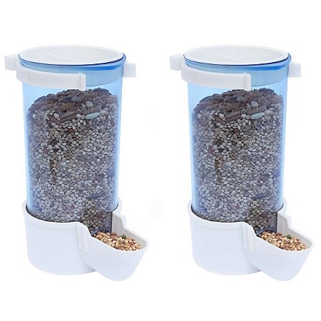 2 Comedouro Automático de Sementes Para Aves e Calopsitas 220ml Malha Larga