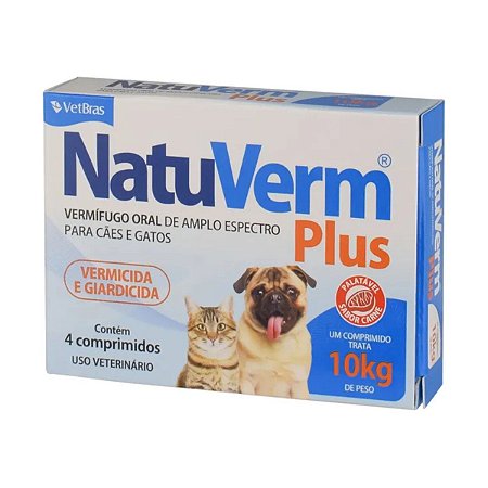 Natuverm Plus 4 Comprimidos VetBras Vermífugo e Giardicida Cães Gatos