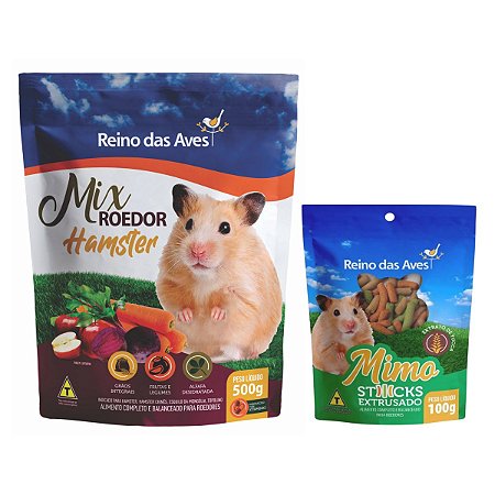 Mix Roedor Hamster e Sticks Biscoito Para Roedores Reino das Aves