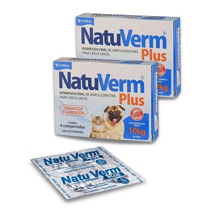 2 Natuverm Plus 4 Comprimidos VetBras Vermífugo e Giardicida Cães Gatos