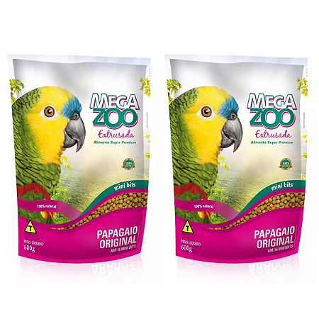 2 Ração Extrusada Megazoo para Papagaio Mini Bits Am16 600g