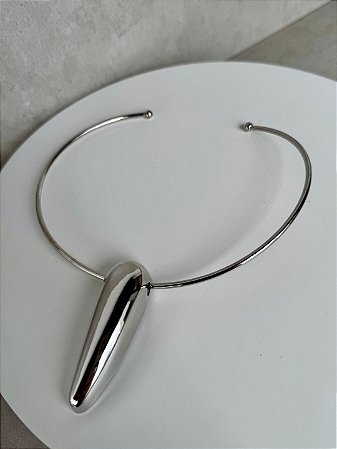CHOKER PRATEADA  ARO PINGENTE REMOVÍVEL DENTE PUFFER