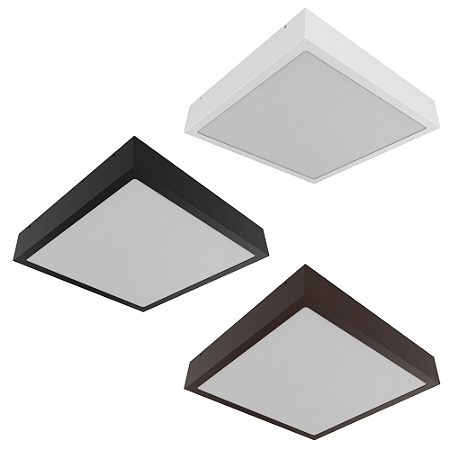 Plafon Sobrepor 30 cm Quadrado em Aço ou Alumínio com Vidro para 3 lâmpadas E27 - 3102/30