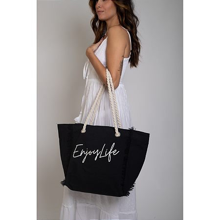 Bolsa em Lona Preta Enjoy Life 100% Algodão