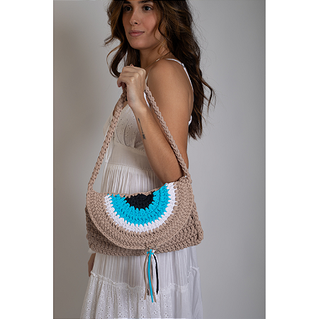 Clutch em Crochê Fio de Malha Olho Grego Bege