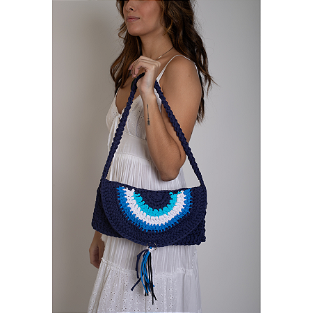 Clutch em Crochê Fio de Malha Olho Grego Azul Marinho