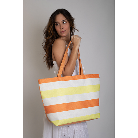 Bolsa de Praia Listas Laranja, Amarela e Branca forrada com Zíper