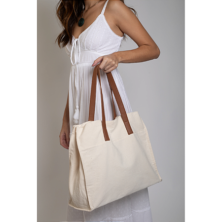 Ecobag em Algodão Cru com Fecho Ímã e Alça Caramelo
