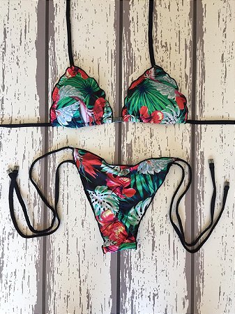 Tanga Biquini Fru Fru Ripple de Amarrar Floral Hibisco UVTRIBE