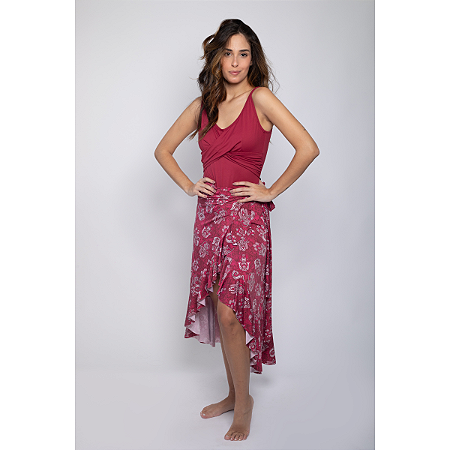 Saia Pareô em Fluity Transpassada Estampa Talismã