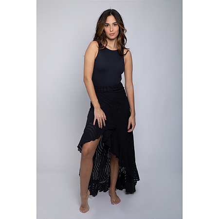 Saia Pareô Renda Transpassada Black
