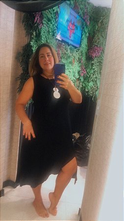 Vestido em Moletinho Midi Preto Com Fenda Sem Manga WDL