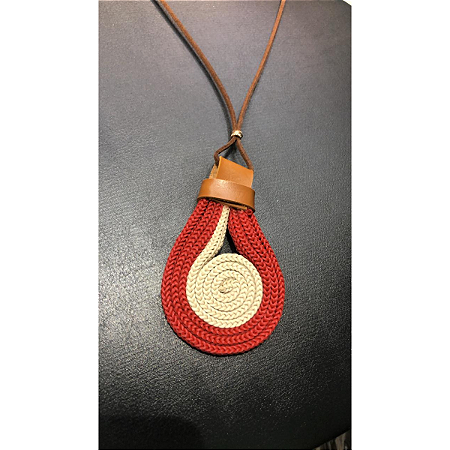 Colar Longo Ajustável em Couro Ecológico -  Gota Terra Cota_Off White