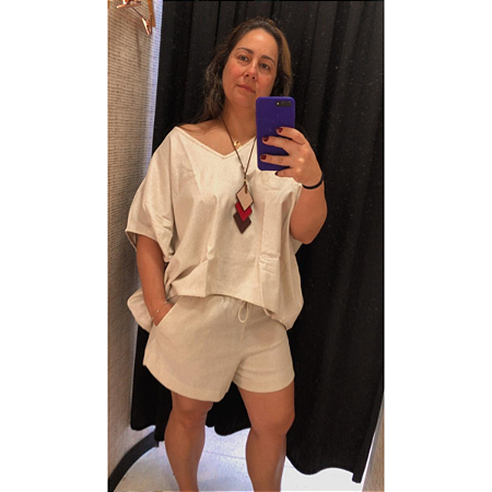 Shorts de Linho com Bolso Interno e Cintura com Elástico Cru