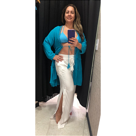 Saída de Praia Curta Aberta com Cordão de Amarrar na Frente Azul Claro