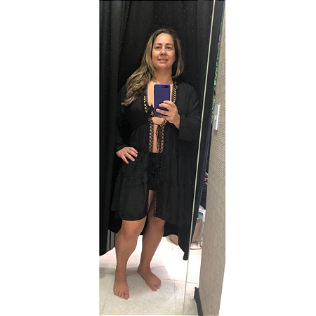 Saída de Praia Curta Aberta com Cordão de Amarrar na Frente Preto