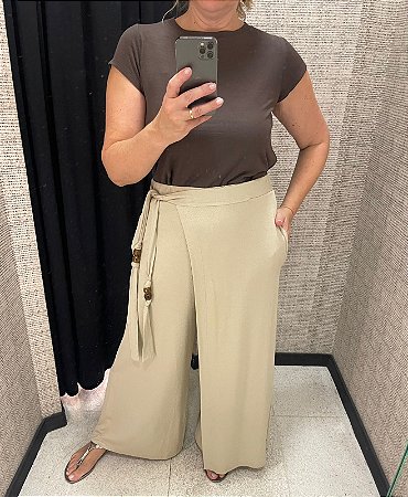 Calça Texturada em Malha Bege