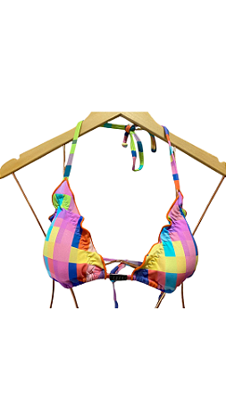 Top Cortininha com fru fru colorido quadriculado UVTRIBE