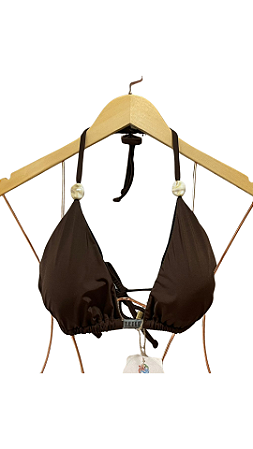 Top Cortininha marrom com pedraria UVTRIBE