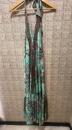 Vestido em sedinha, estampa tons de verde - Tamanho único