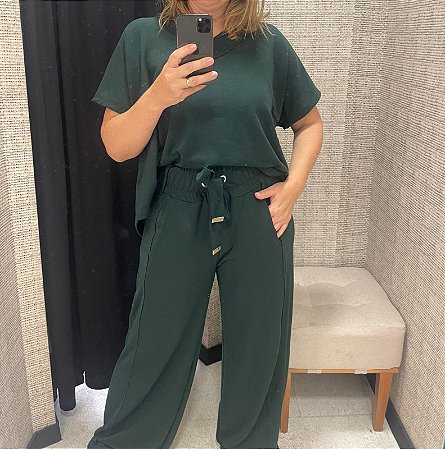 Conjunto Blusa decote V com calça em moletom Verde - TAM GG