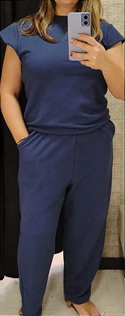 Conjunto blusa e calça estilo saruel cor azul - TAM G