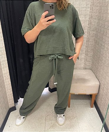 Conjunto Blusa com calça em malha textura Verde