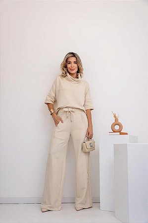 Conjunto moletom - Blusa com gola e calça off