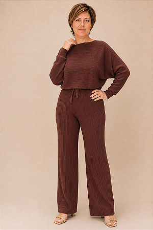 Conjunto Blusa com calça Modal Marrom canelado