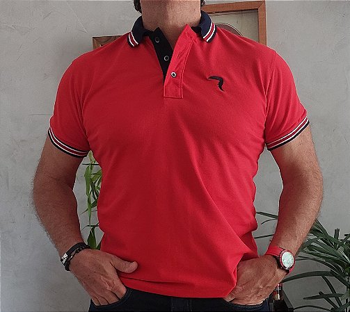 Polo masculina manga curta Piquet vermelha com proteção solar Yellow Brasil