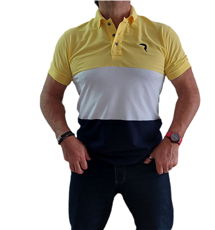 Polo masculina manga curta listrada amarela com proteção solar Yellow Brasil