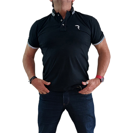 Polo Masculina manga curta preta Yellow Brasil Moda