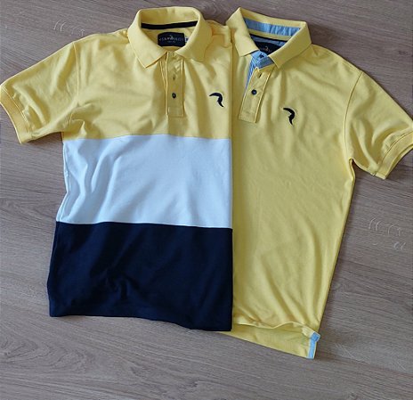 Kit 2 Polos masculina manga curta Yellow Brasil 1 polo listrada e 1 polo amarela